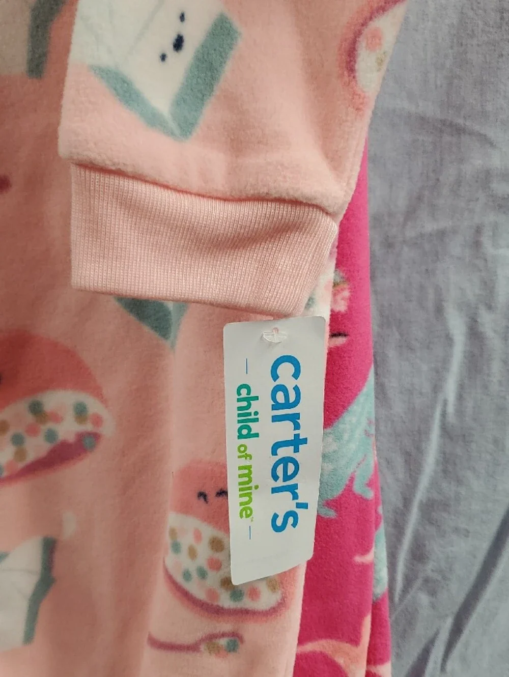 Carter's Pink and Hot Pink Footed Pajamas with Breakfast Print